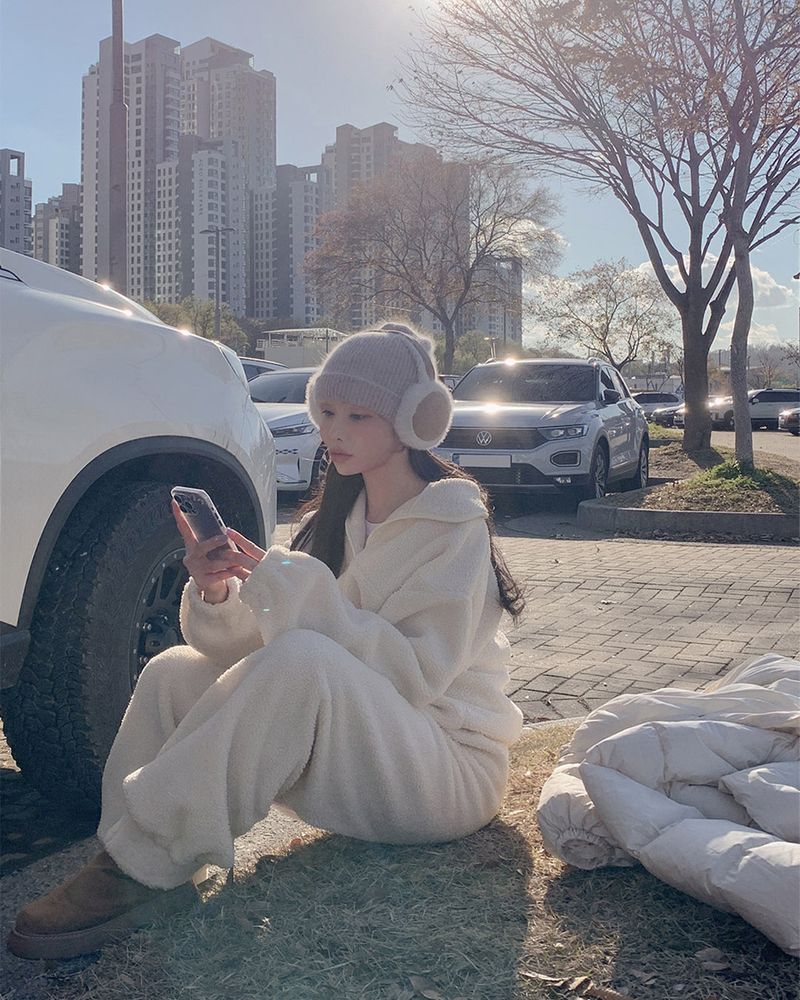 Fleece anorak & pants set up