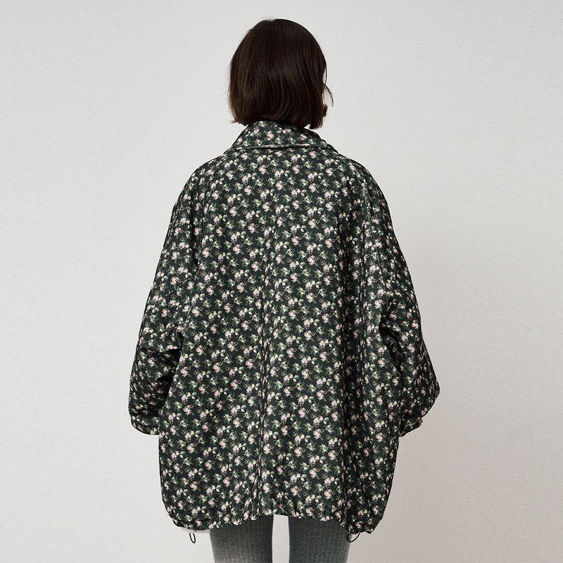 RIBBON PADDED JUMPER, FLORAL BLACK