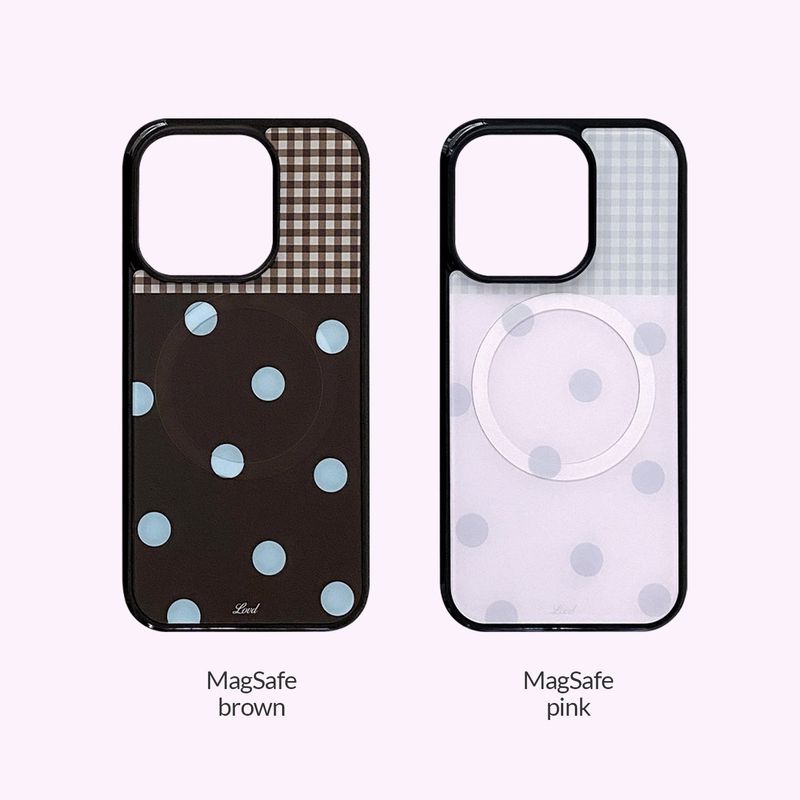 [MADE] [+MagSafe] DOT PATCH PHONE CASE BROWN (glass black bumper)