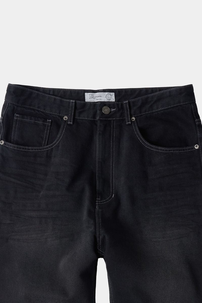 Loose Fit Tapered Denim Pants (Washed Black)