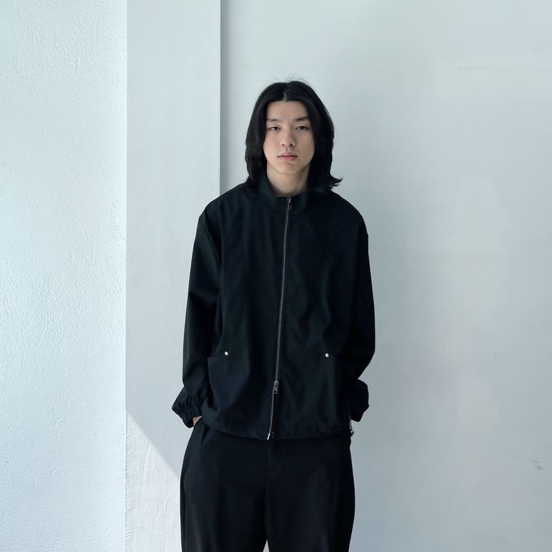 Minimalist Structural Aesthetic Drawstring Hem Striped Stand Collar Jacket