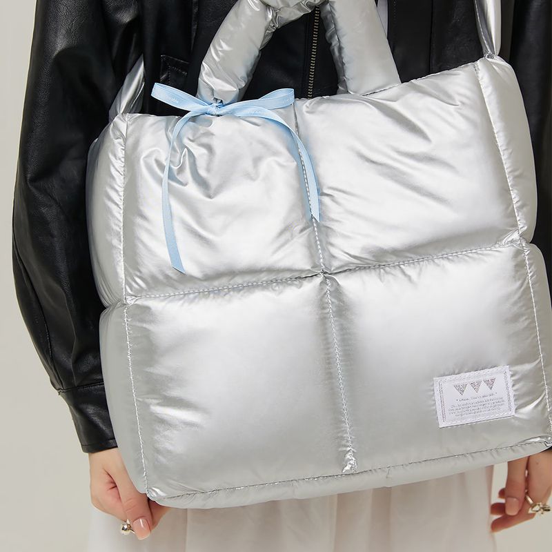 Square Quilting Tote Cross Bag _ Silver