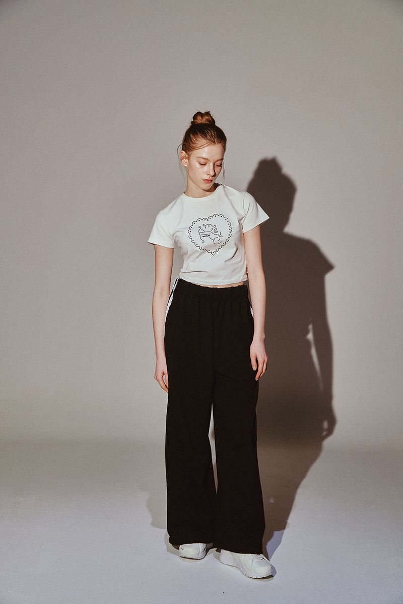 Lace Tape Track Pants Black