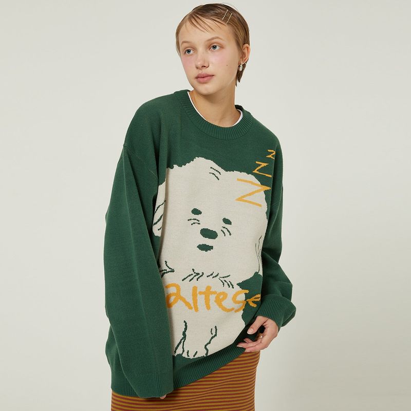 Sleeping maltese graphic knit