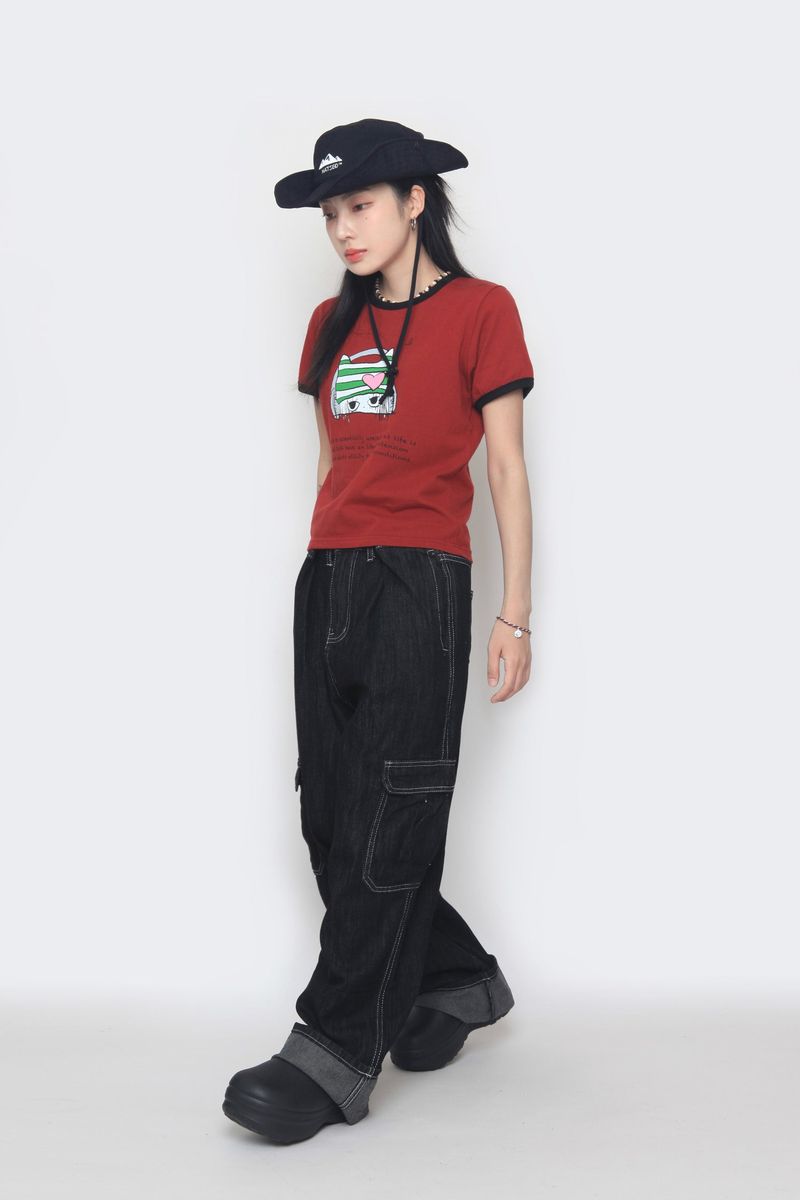 non-faded cargo denim pants