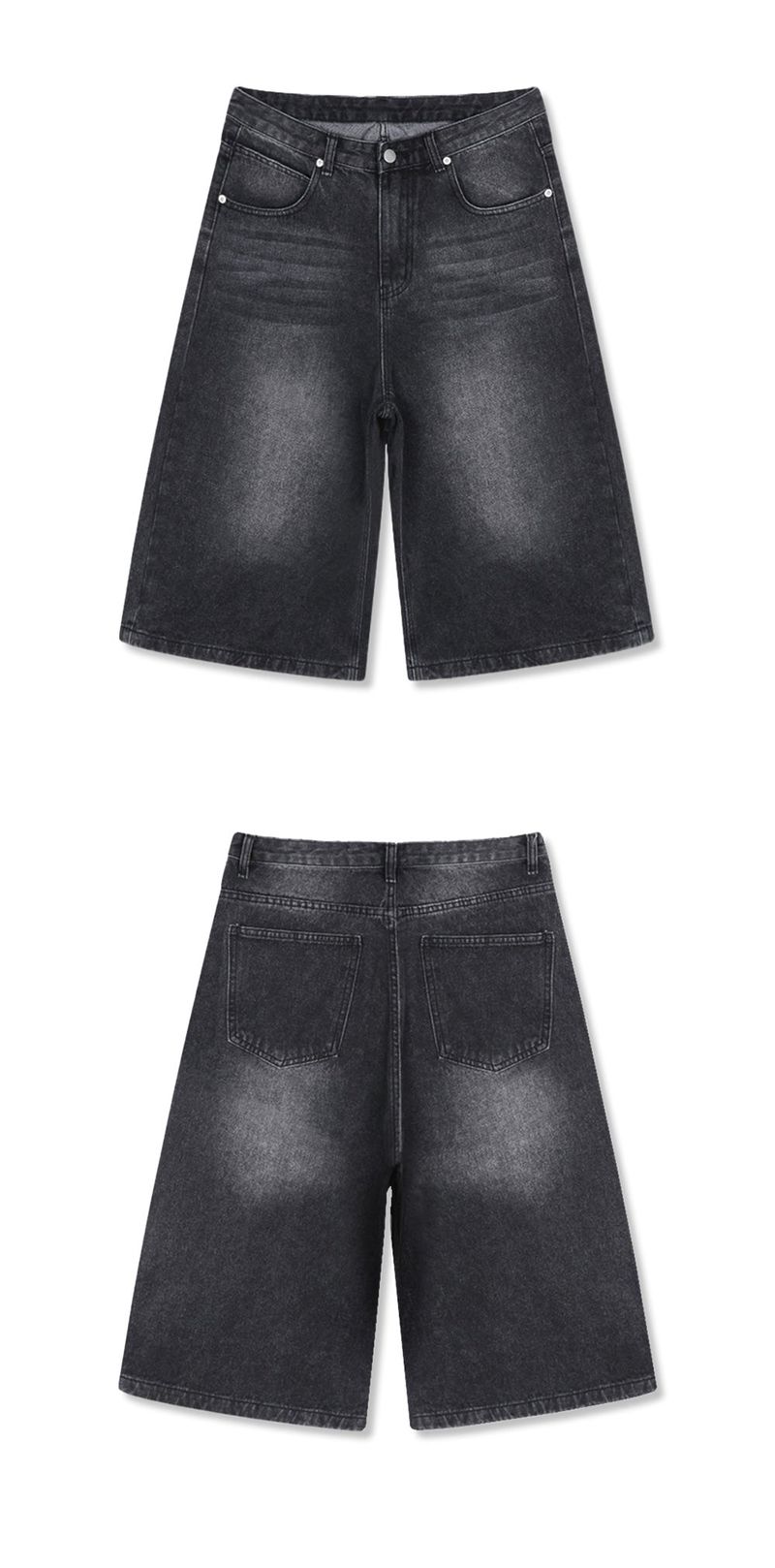 basic washing bermuda denim pants (black)