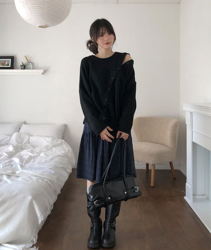 Kotori slit check midi skirt