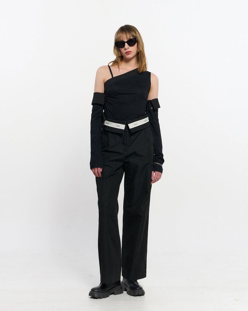  Fold Over Wide Slacks _ BLACK