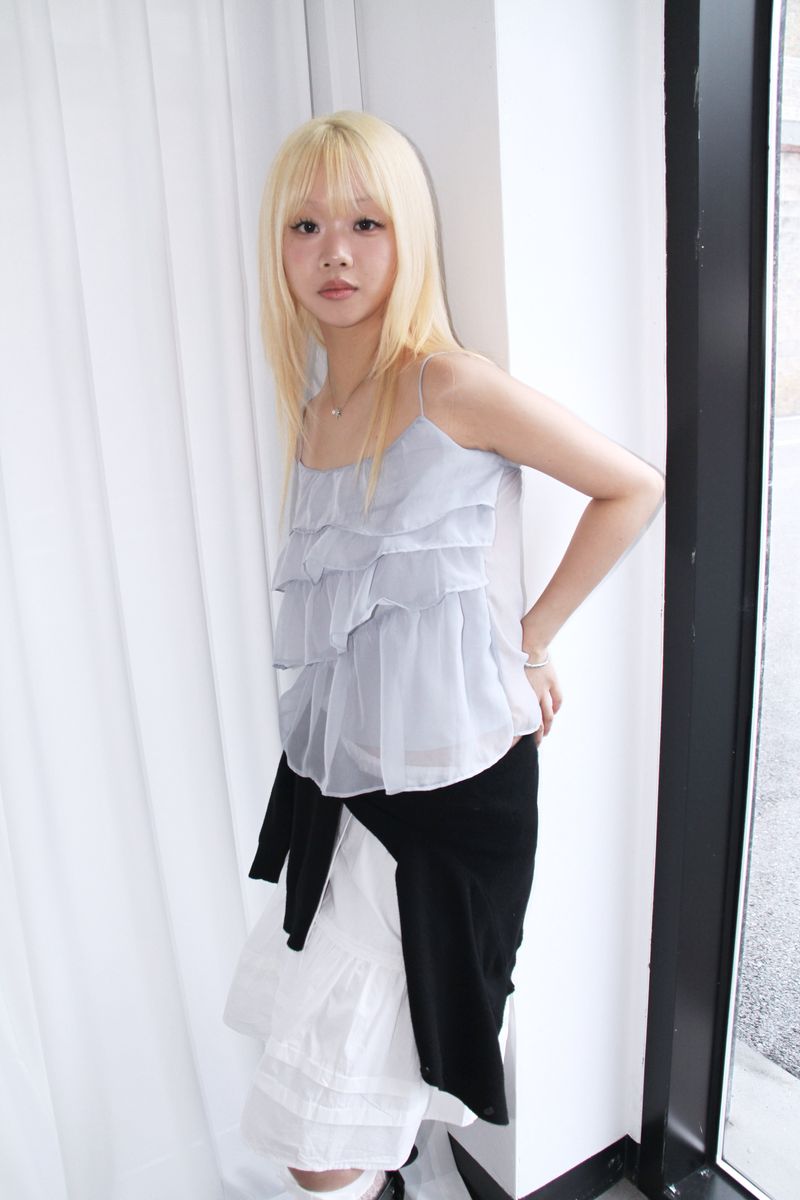 frill chiffon see-through sleeveless (2colors)