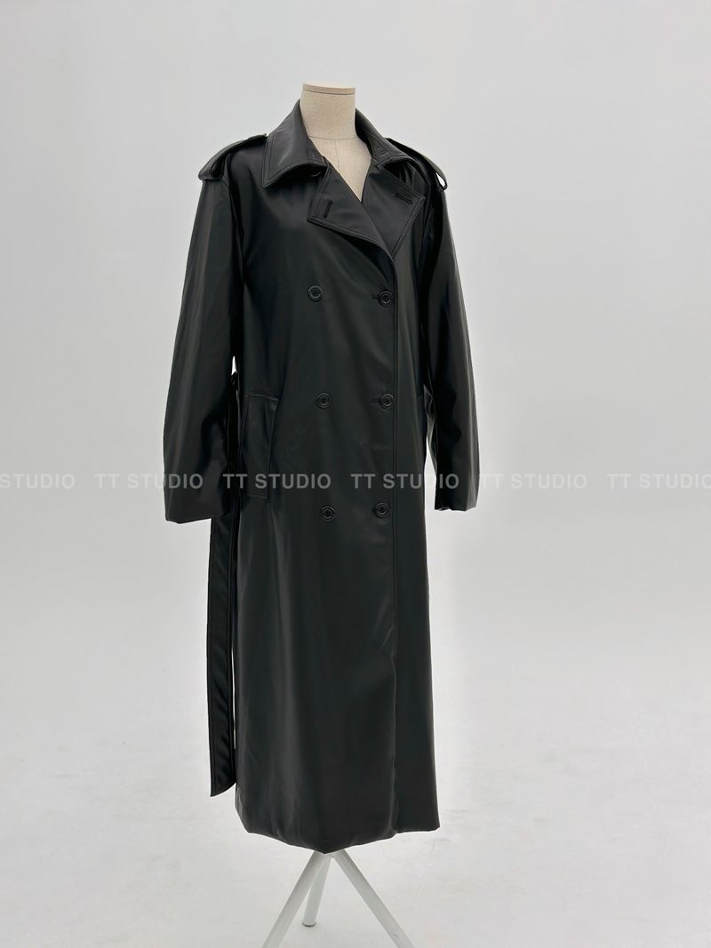 Double leather long coat