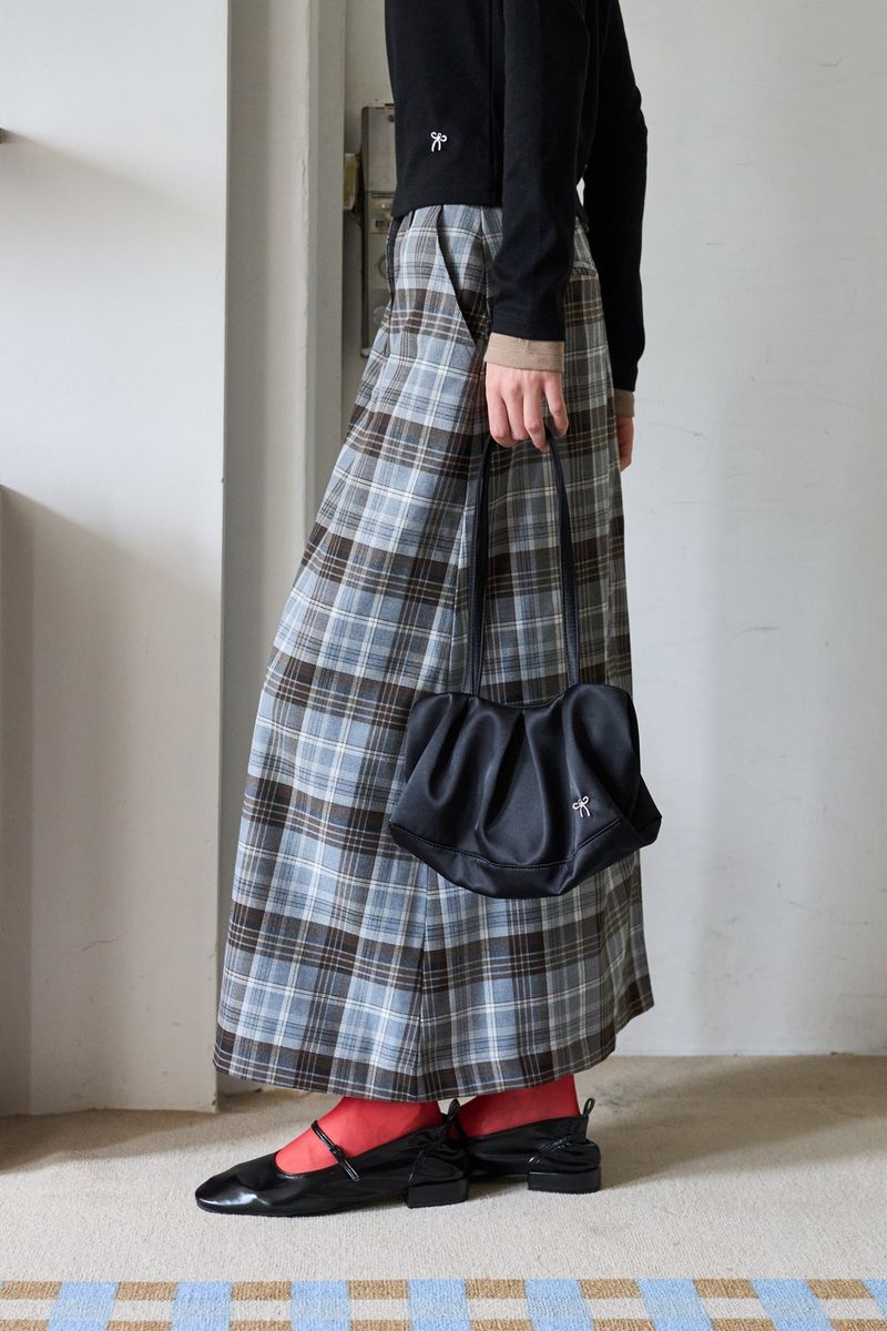 CHECK SLIT LONG SKIRT GRAY