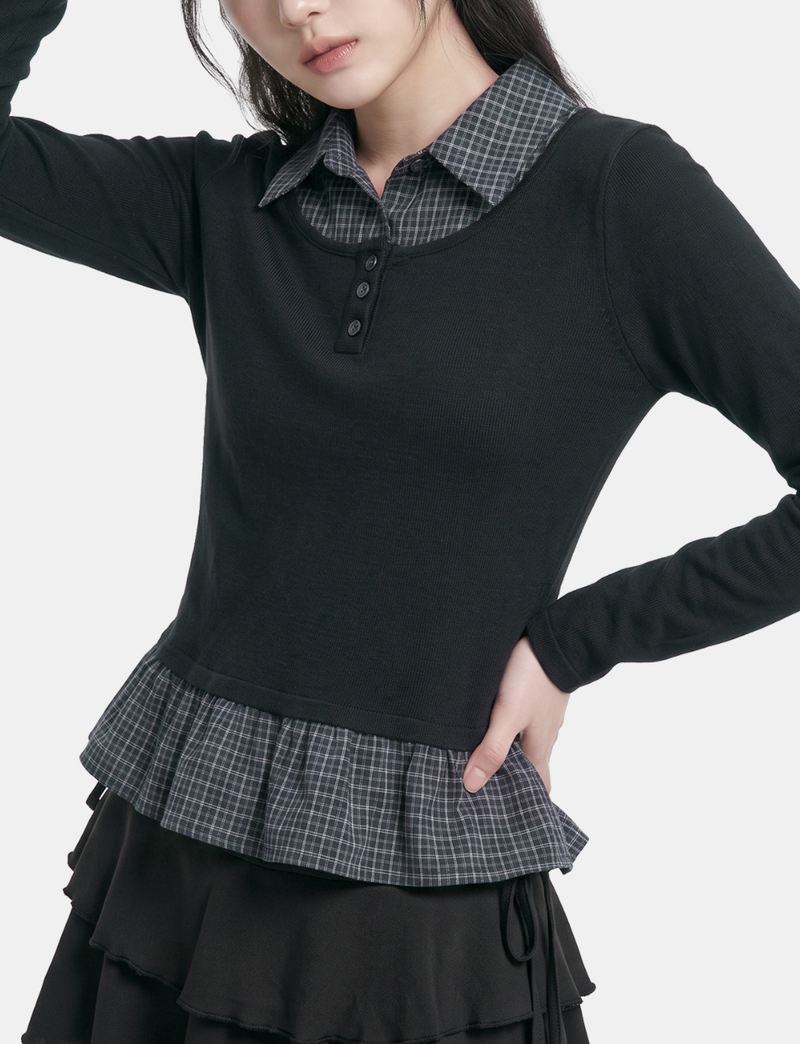 Nelis Check Layered Frill T-shirt