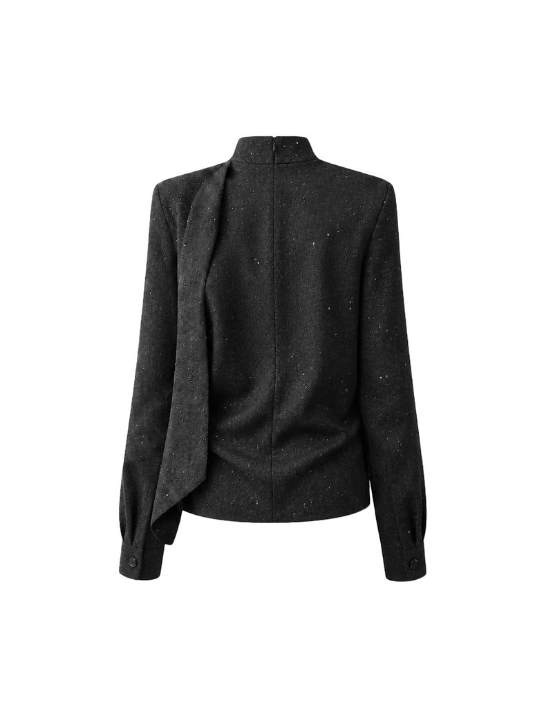 [PRE- FALL] Noir Glitter Denim High Neck Drape Blouse Black