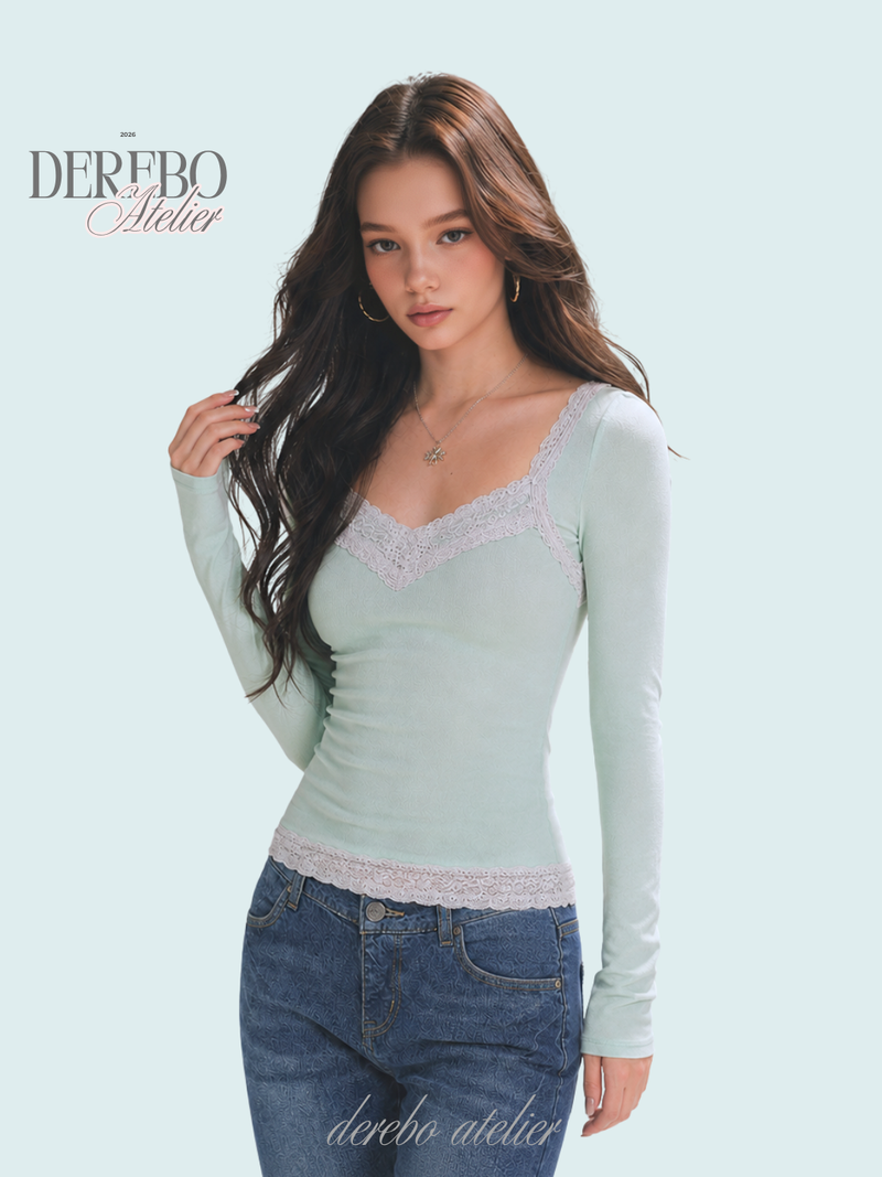 dereborujo(ドレボルゾー)の「Ripel Mint Pink Lace Long-Sleeve T-Shirt(Tops)」