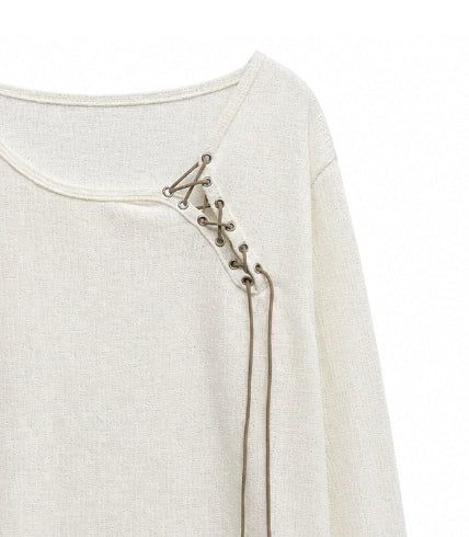 26SS★ [PLAN MADE] Loop Lace-up Boat Neck Knit