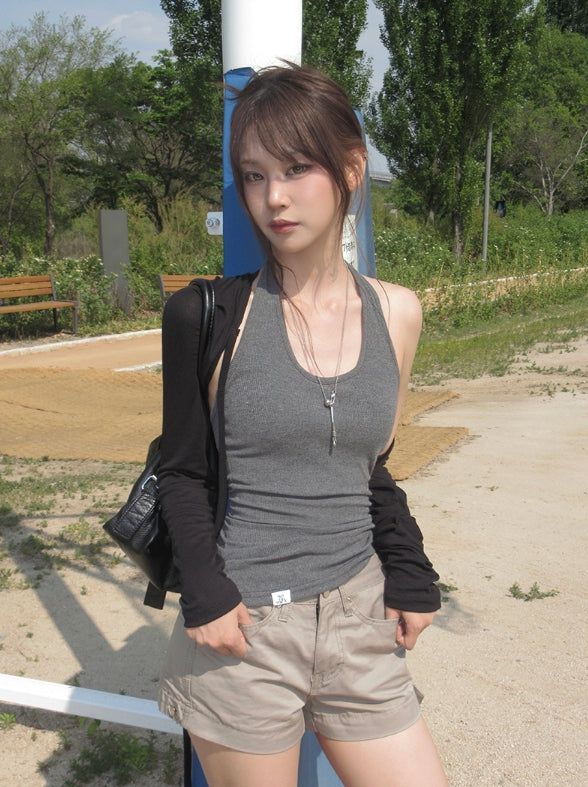 26SS★ [MADE/more BASIC] Durun Cap Slim Ribbed Halter Sleeveless