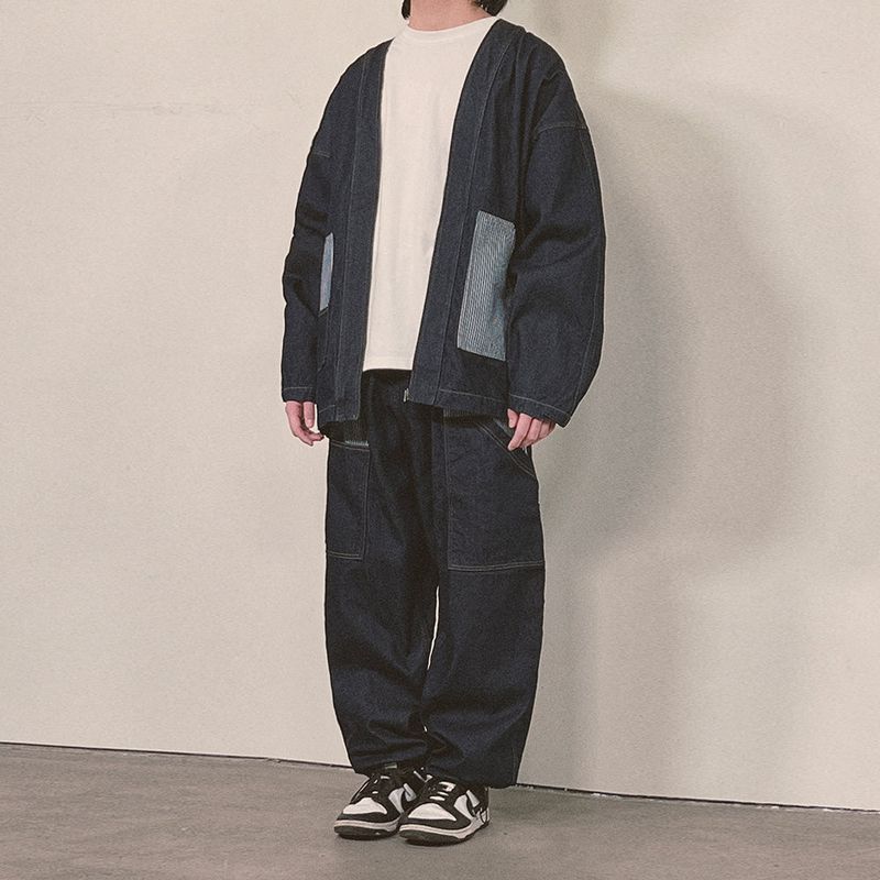 stripe patch denim cardigan_blue