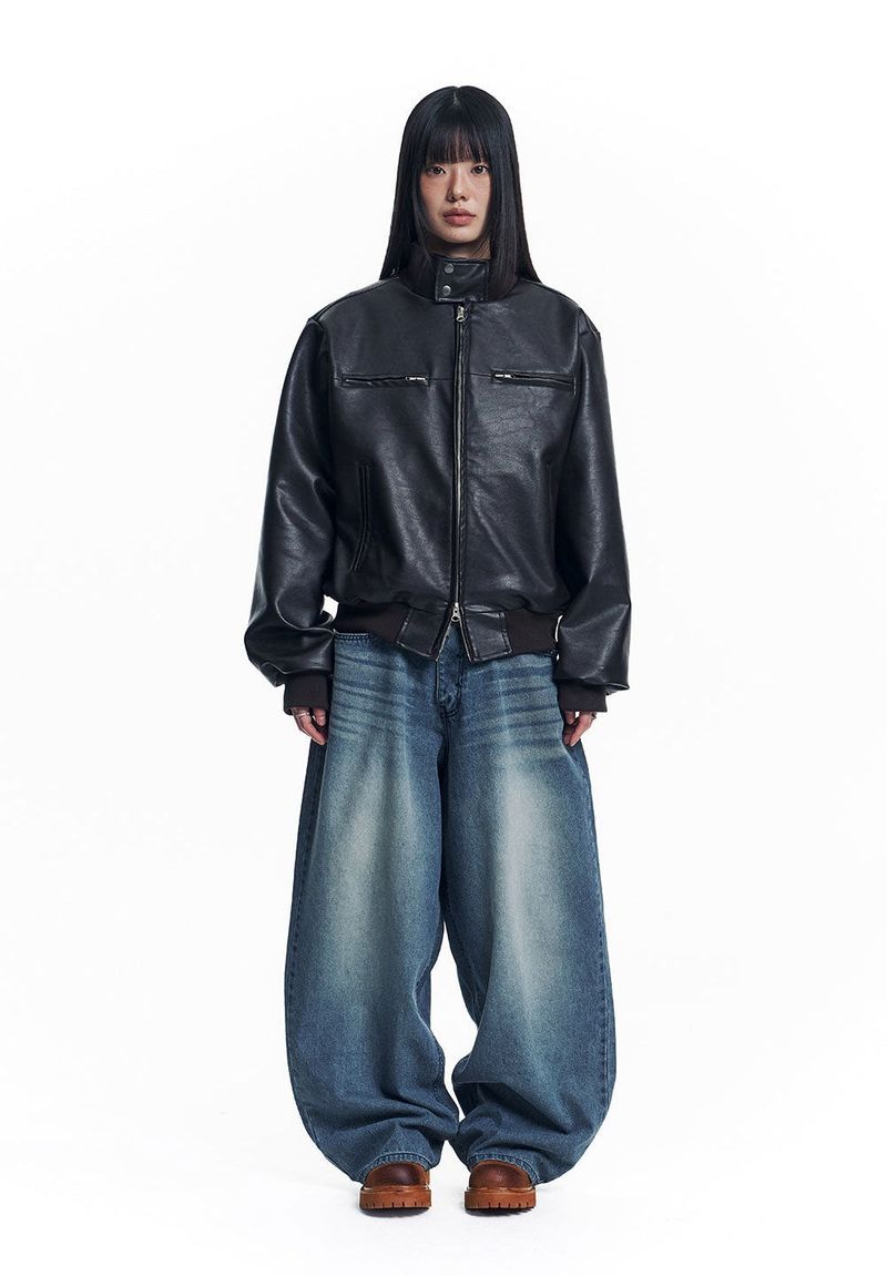 Leopard Cross Patch Roll-Up Denim Pants - Deep Blue