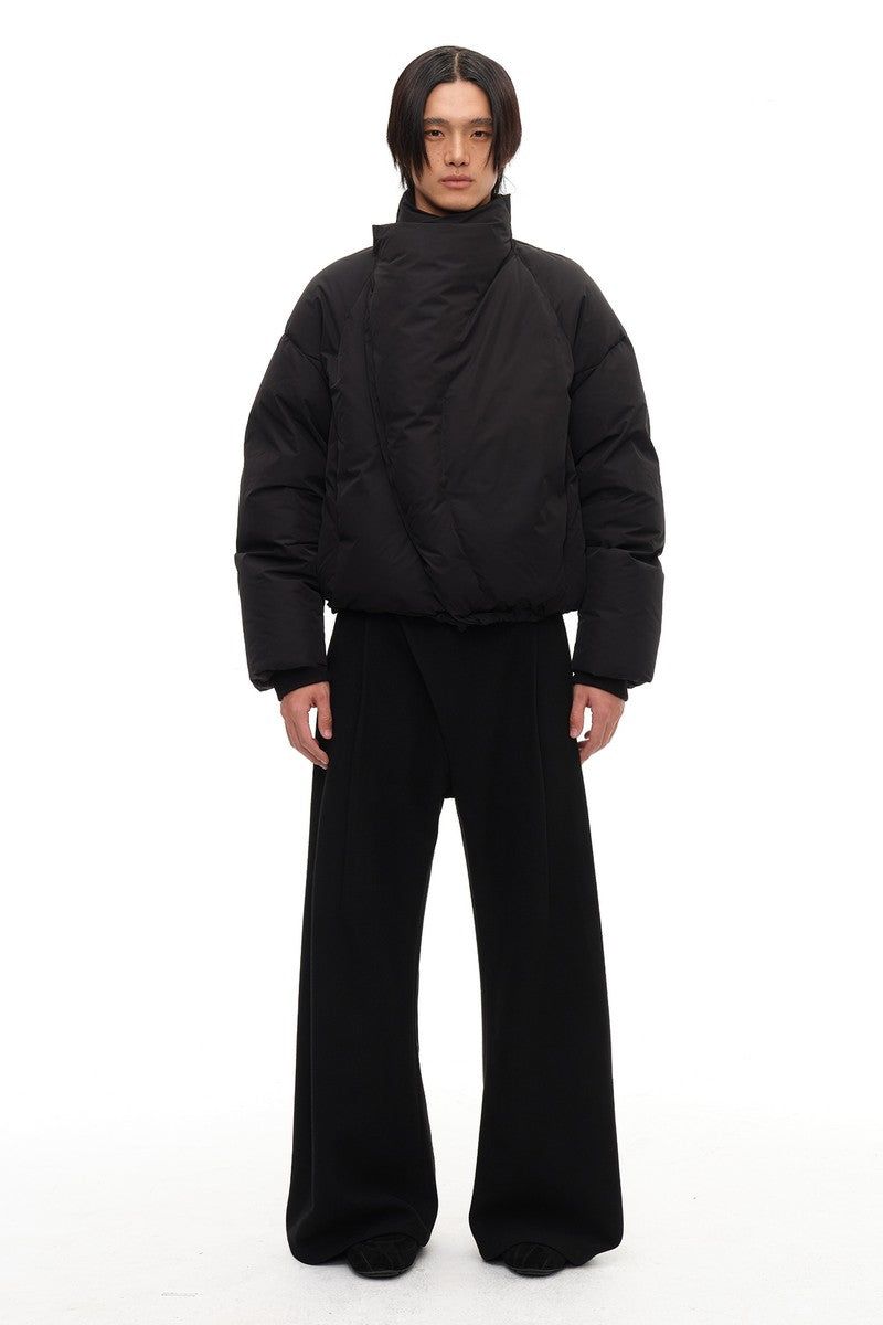 Curved Zip High Neck Puffer