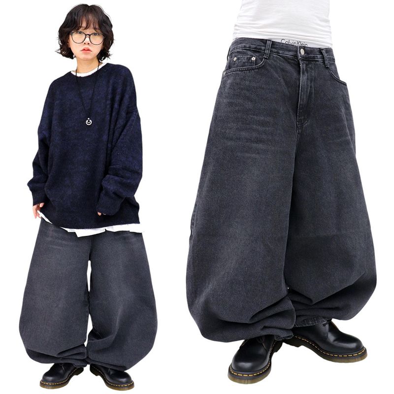 Real balloon washed denim pants