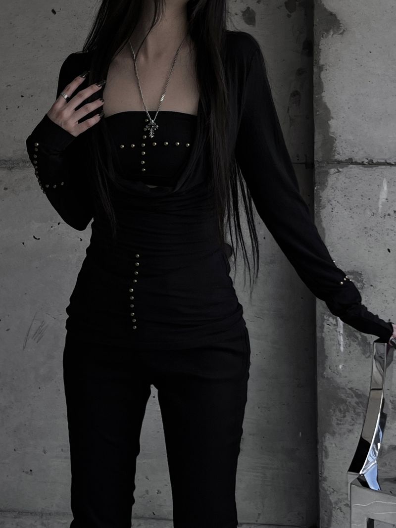 [set] cowl neck cross two-piece set