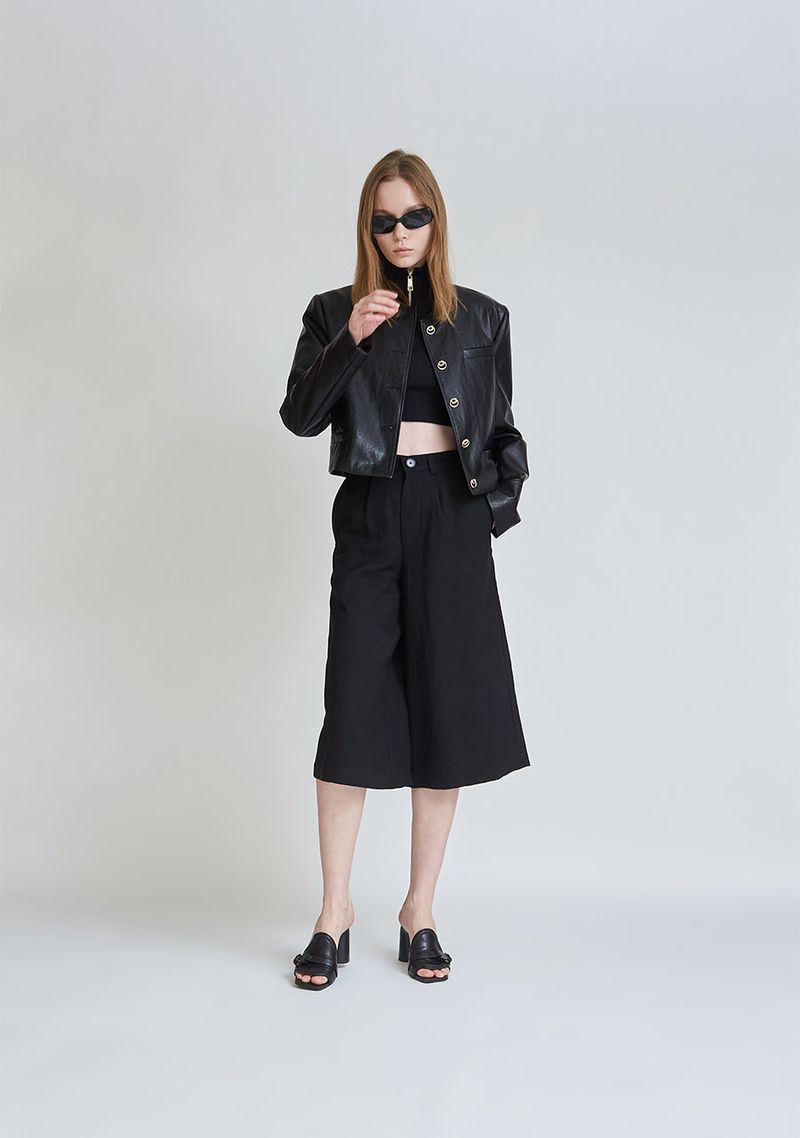 FAUX LEATHER NON COLLAR JACKET