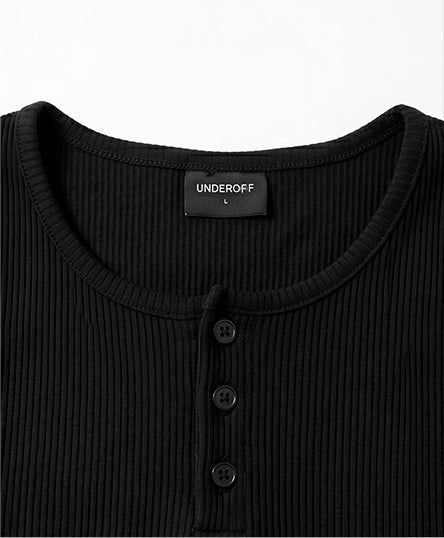 Ribbed Henley-Neck Sleeveless Top Black