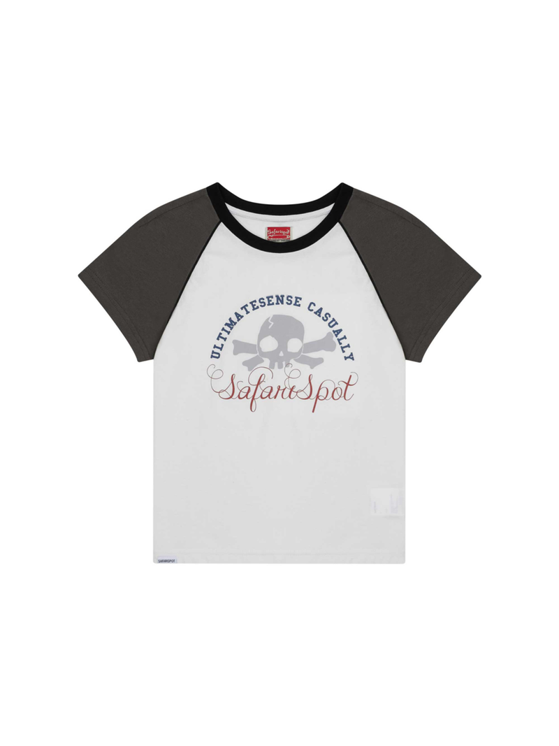 safarispot（サファリスポット）の「1/2 MULTI SKULL RAGLAN TEE (WHITE/CHARCOAL)（Tops）」
