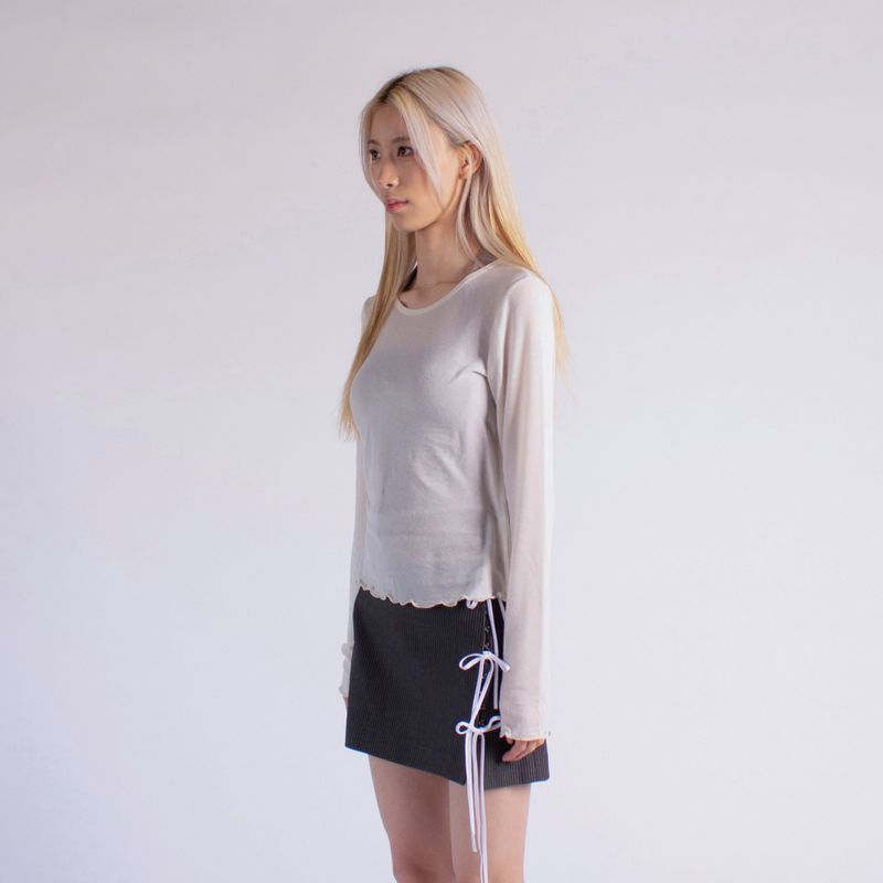 WAVE EDGE ROUND NECK BASIC TENCEL TOP / IVORY