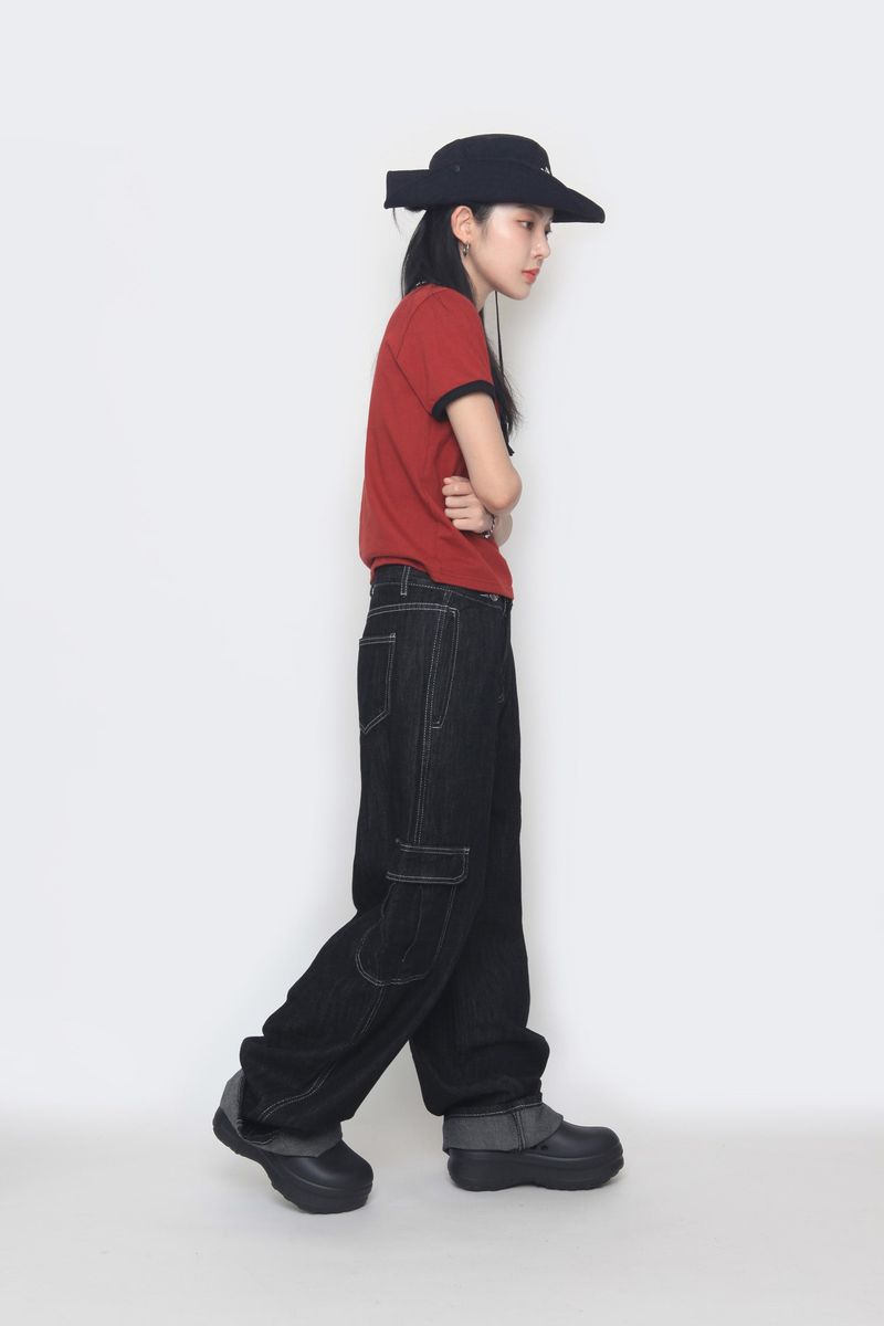 non-faded cargo denim pants