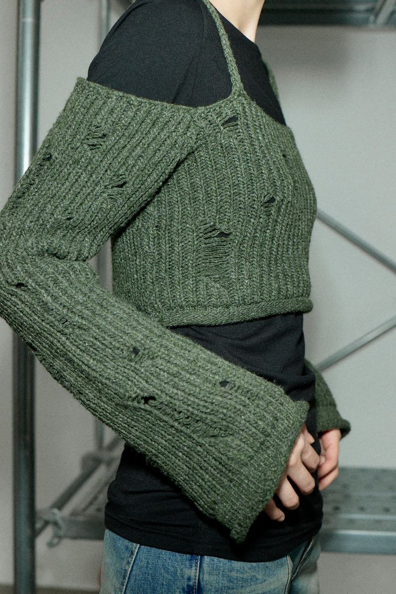 C BOLERO OFF SHOULDER KNIT TOP_KHAKI