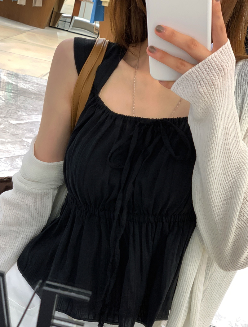 Heather Ribbon Sleeveless Blouse / 2 colors