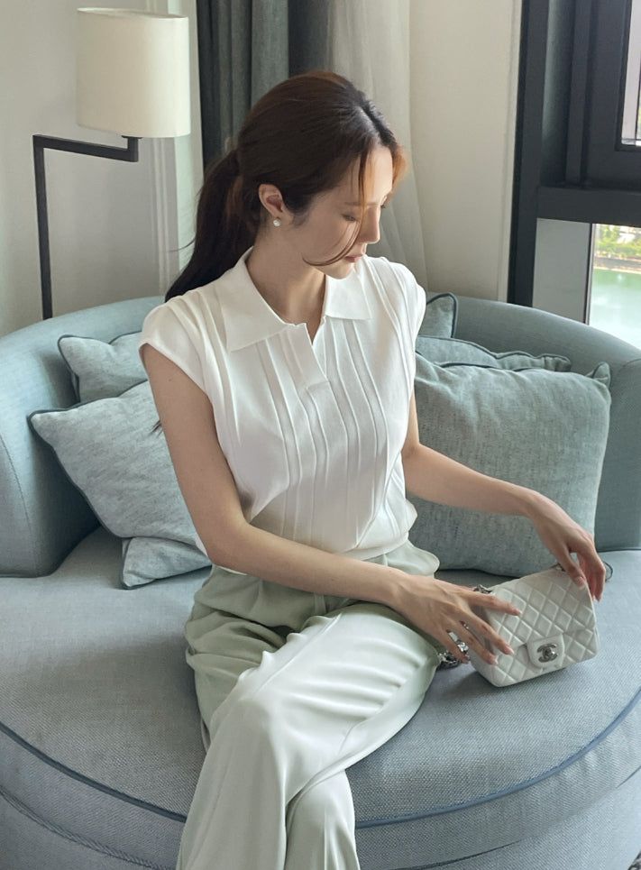 iam mari（アイアム マリ）の「Bico Ribbed Collar Cap Sleeve Knit（Tops）」