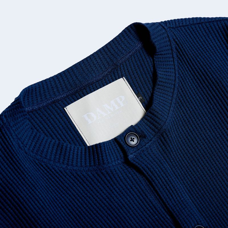 DAMP ROUND-NECK WAFFLE CARDIGAN_NAVY