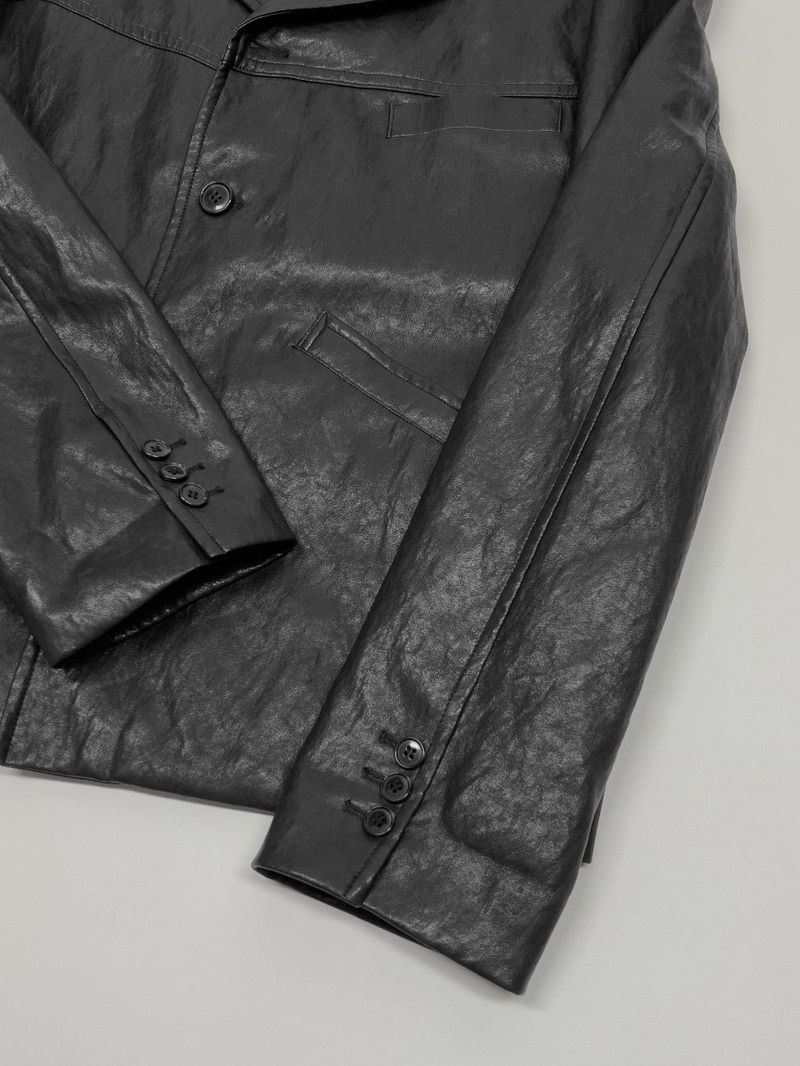 [Unisex] Crop Leather Single Over Fit Jacket