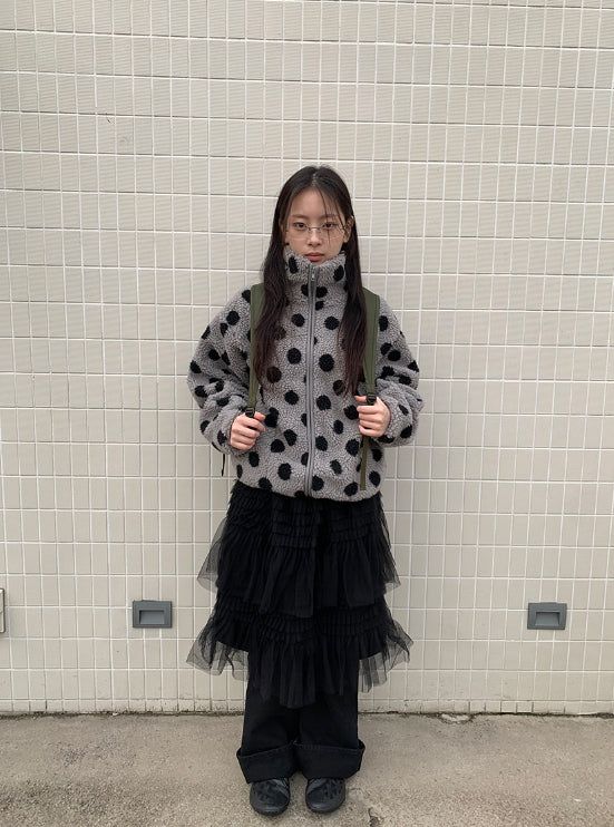 Ratmaru Dot Fleece Zip-Up Jumper