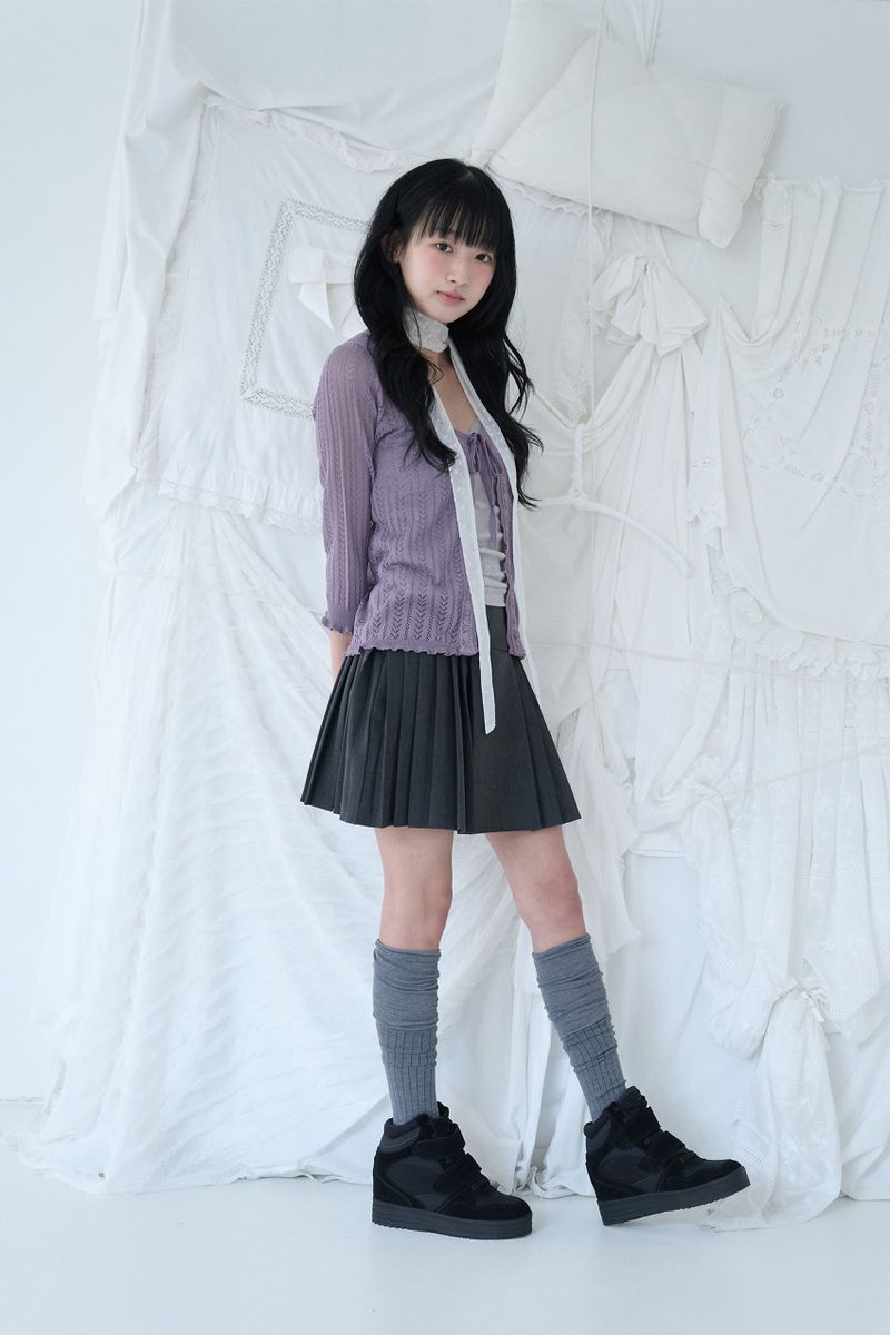 3/4 LACE KNIT CARDIGAN GRAPE