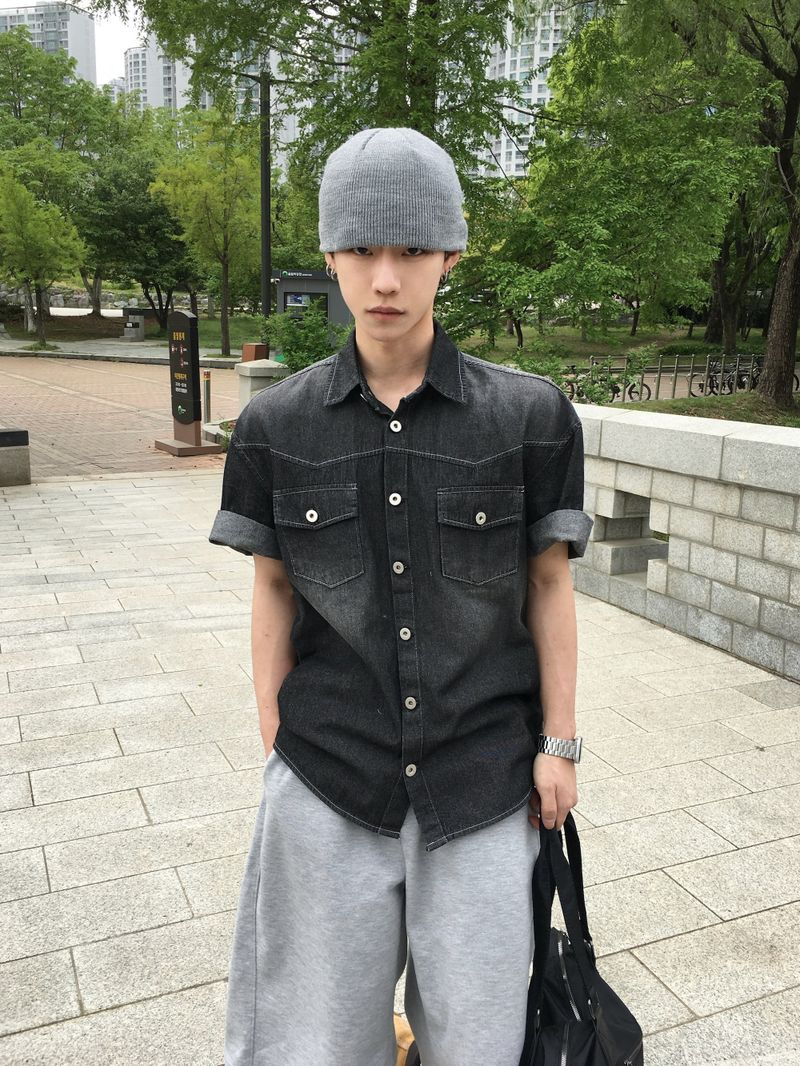 Leaf Snap Short Sleeve Denim Shirt 2C