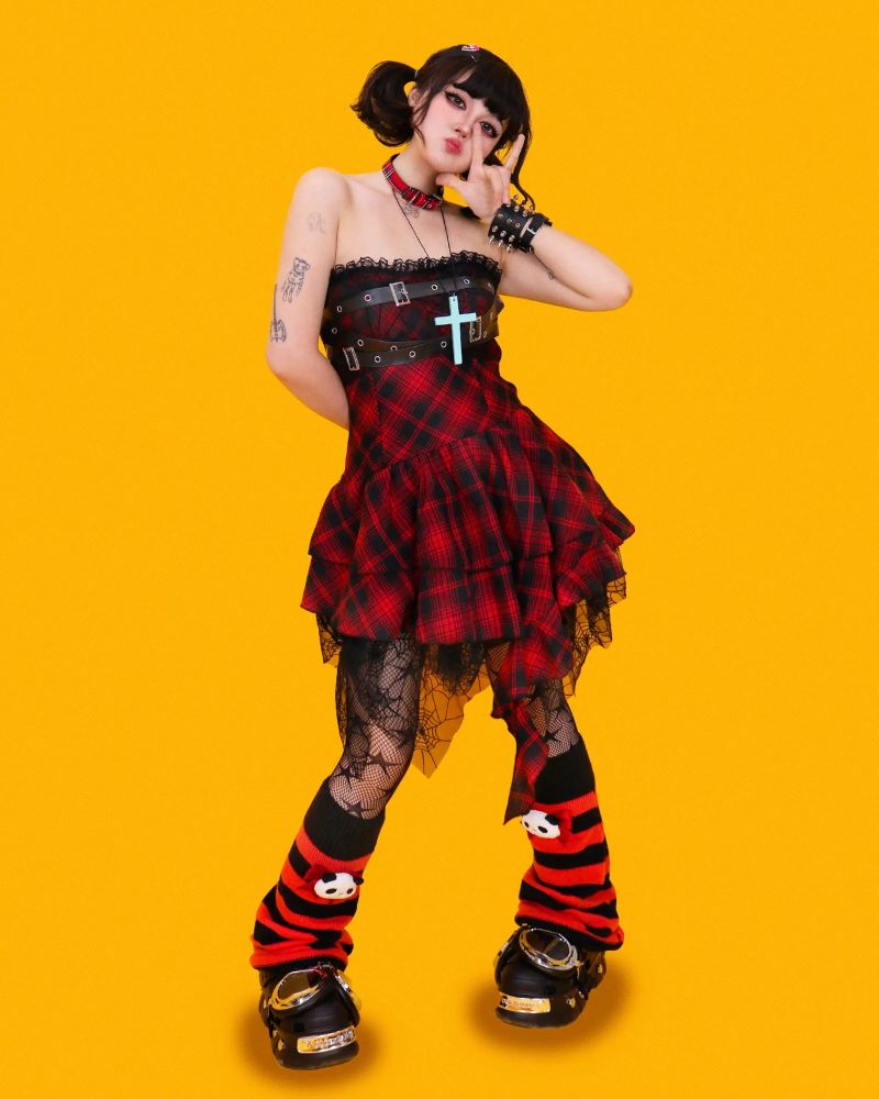 punk spider red top dress