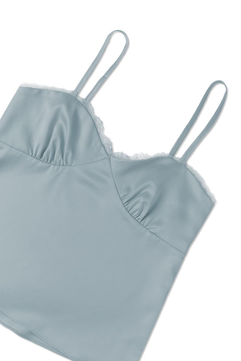 Satin lace top_skyblue