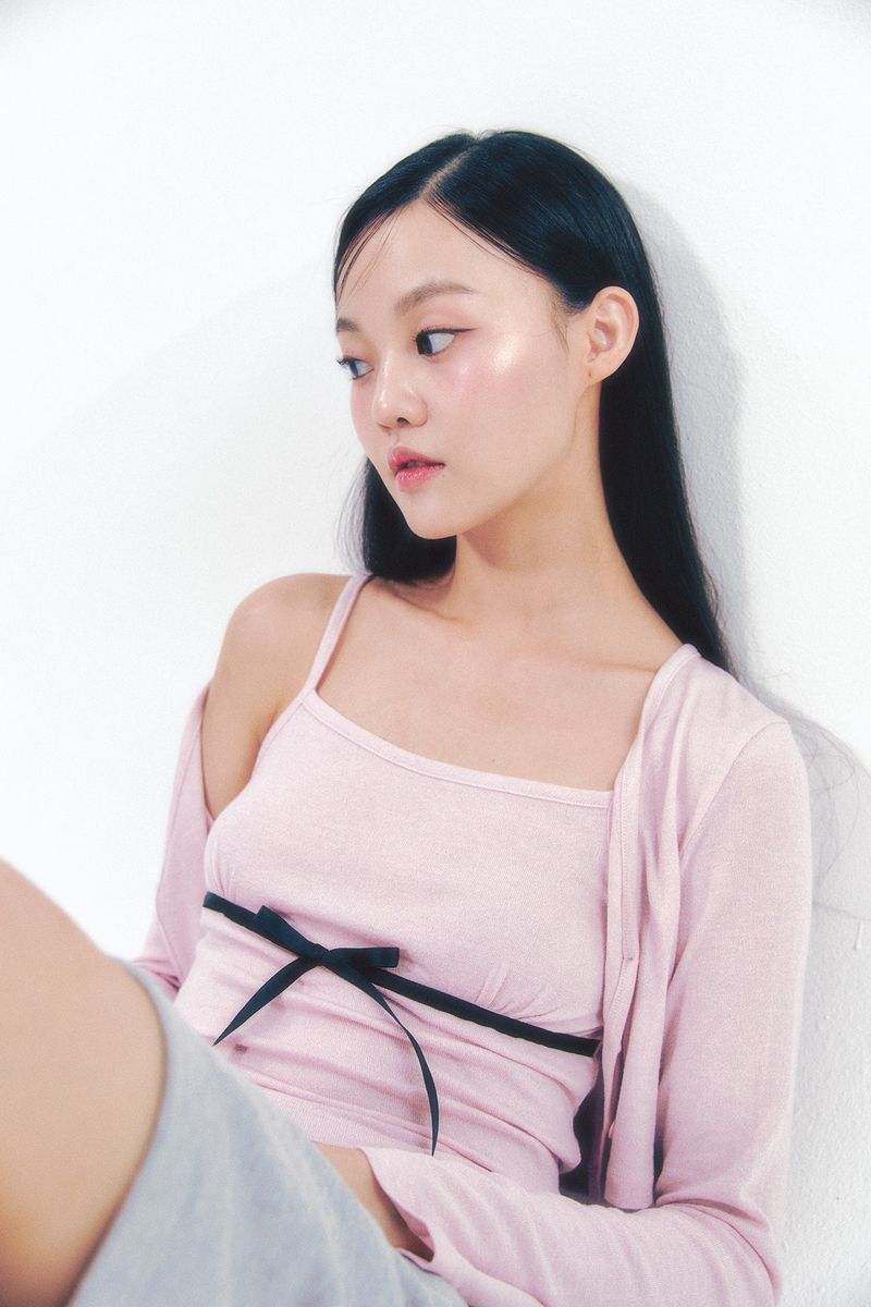 Knit Ribbon Shirring Top Set Pink
