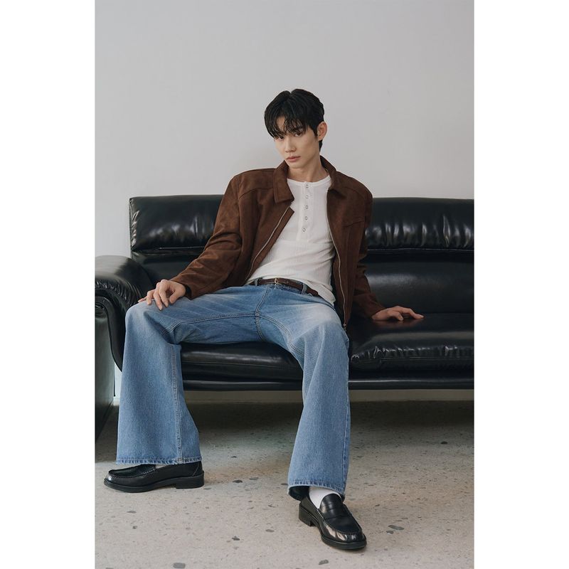 Suede crop biker jacket(Brown)