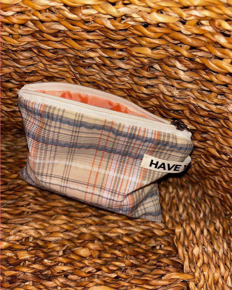Check flat pouch - orange , M size