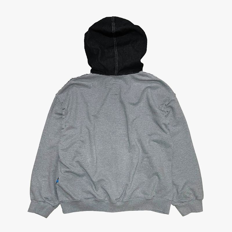 layered deconstructed zip-up hoodie_black