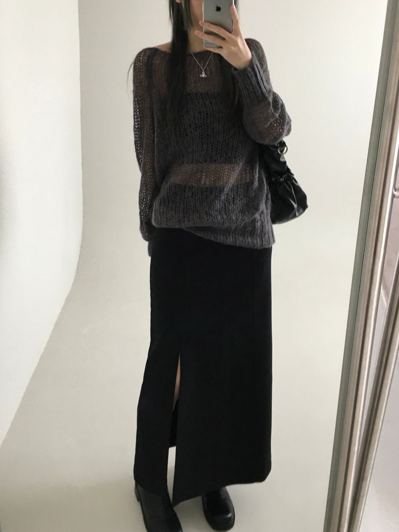 Lower Slit Long Skirt (2 colors)