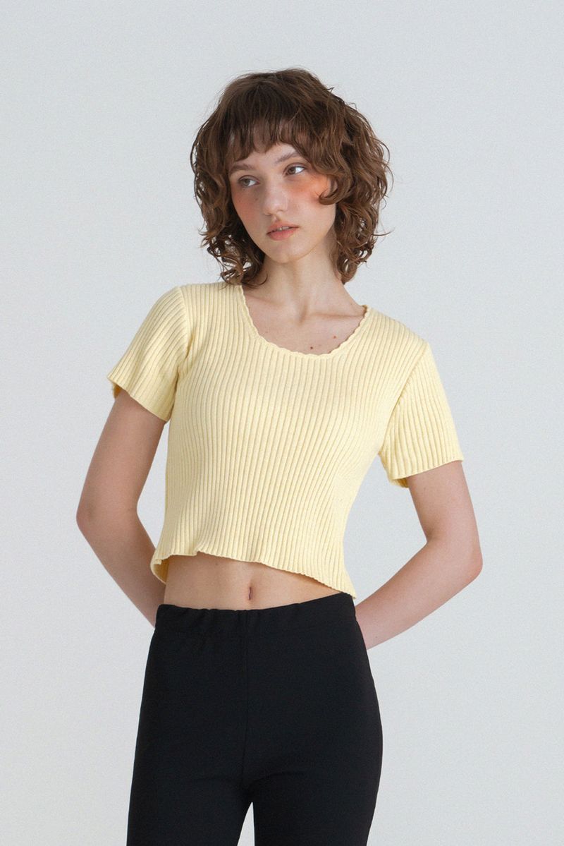 WITHOUTSUMMER(ウィズアウトサマー)の「Ribbed half knit_yellow(Tops)」