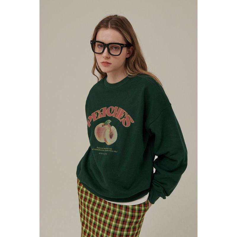 PEACHES DRAWING SWEATSHIRT_DEEP GREEN