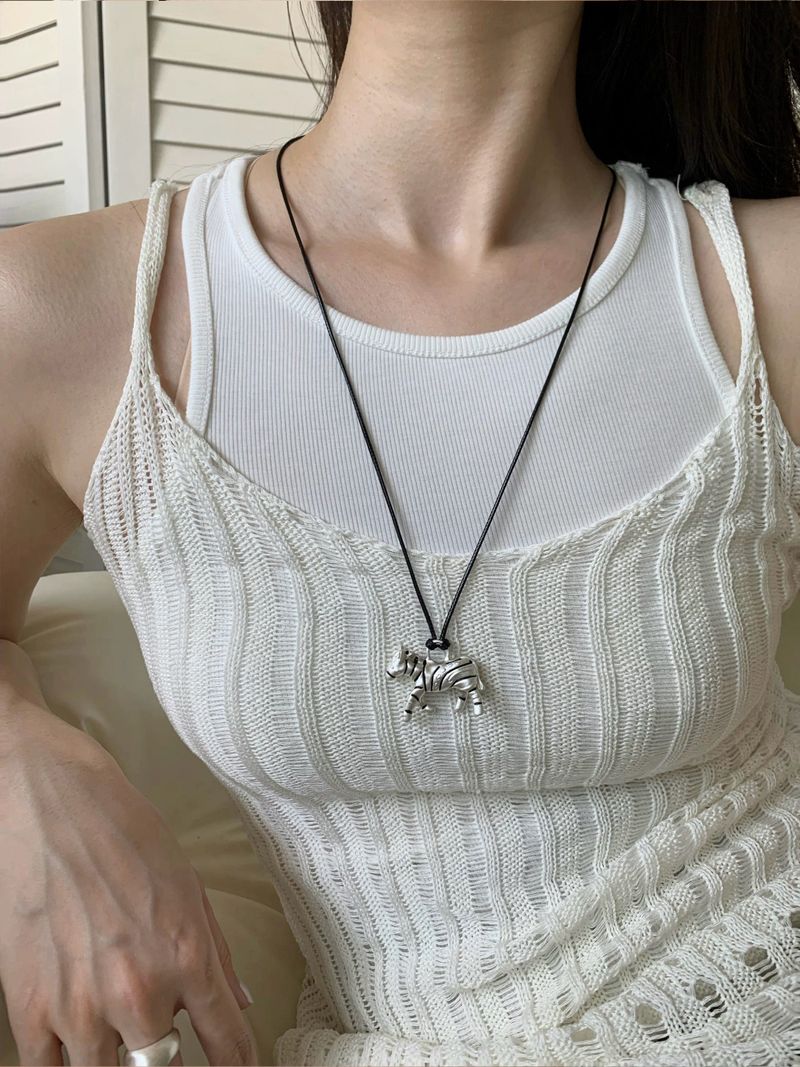 Silver zebra long necklace