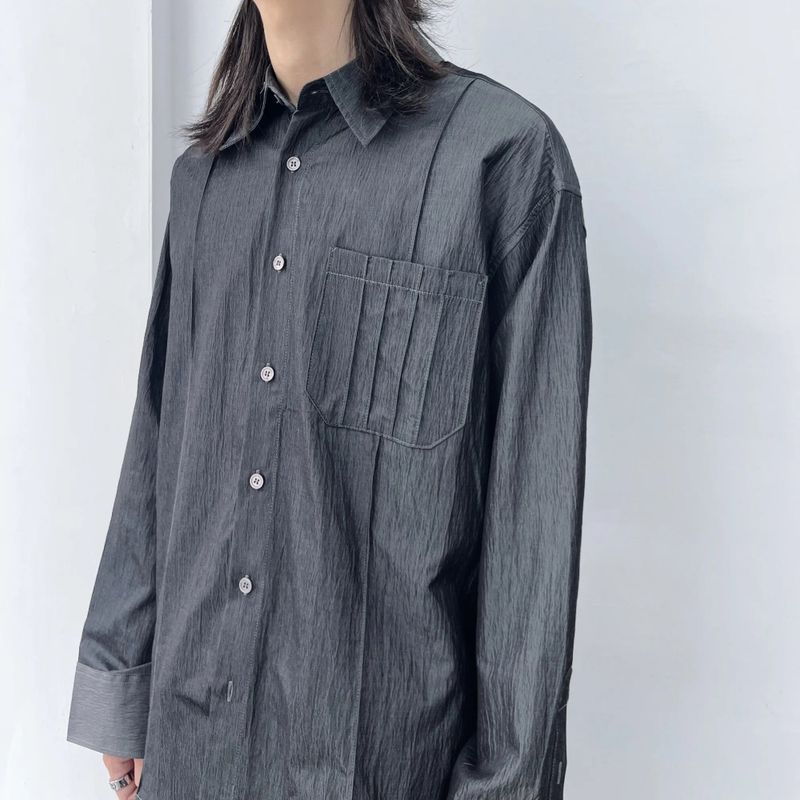 Crinkled Sheen Drop-Shoulder Shirt