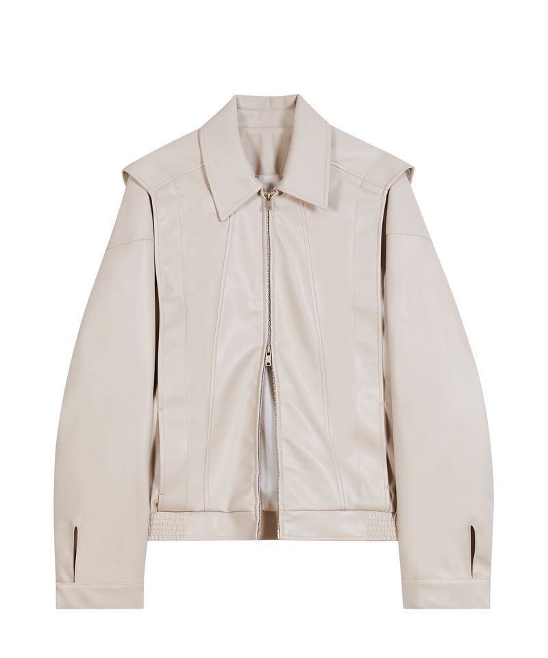87-STAN028 [Vegan Leather] Multi Placket Leather Jacket Ivory